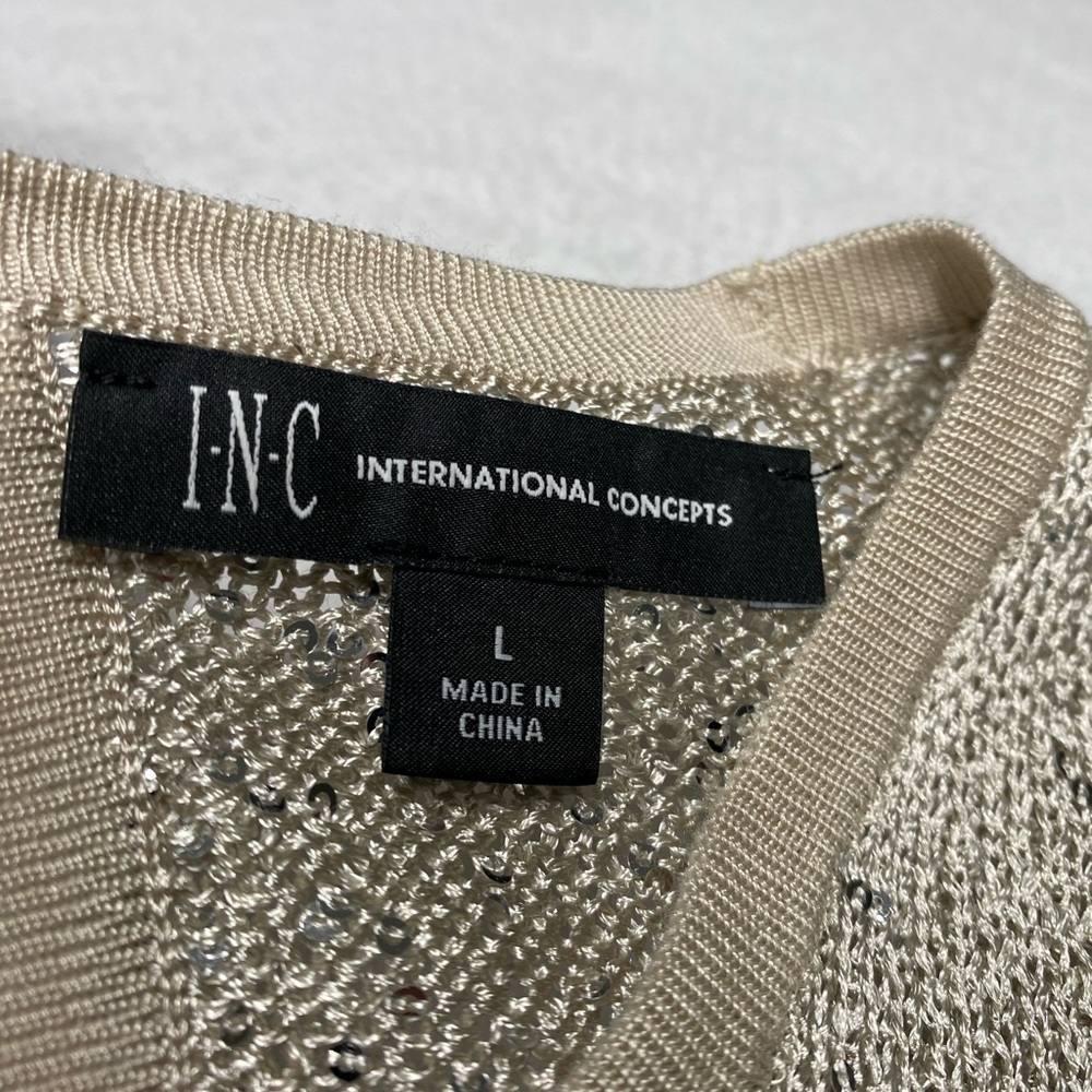 INC International Concepts Beige Sequined Open Back Top Size L #1410 - Picture 6 of 11